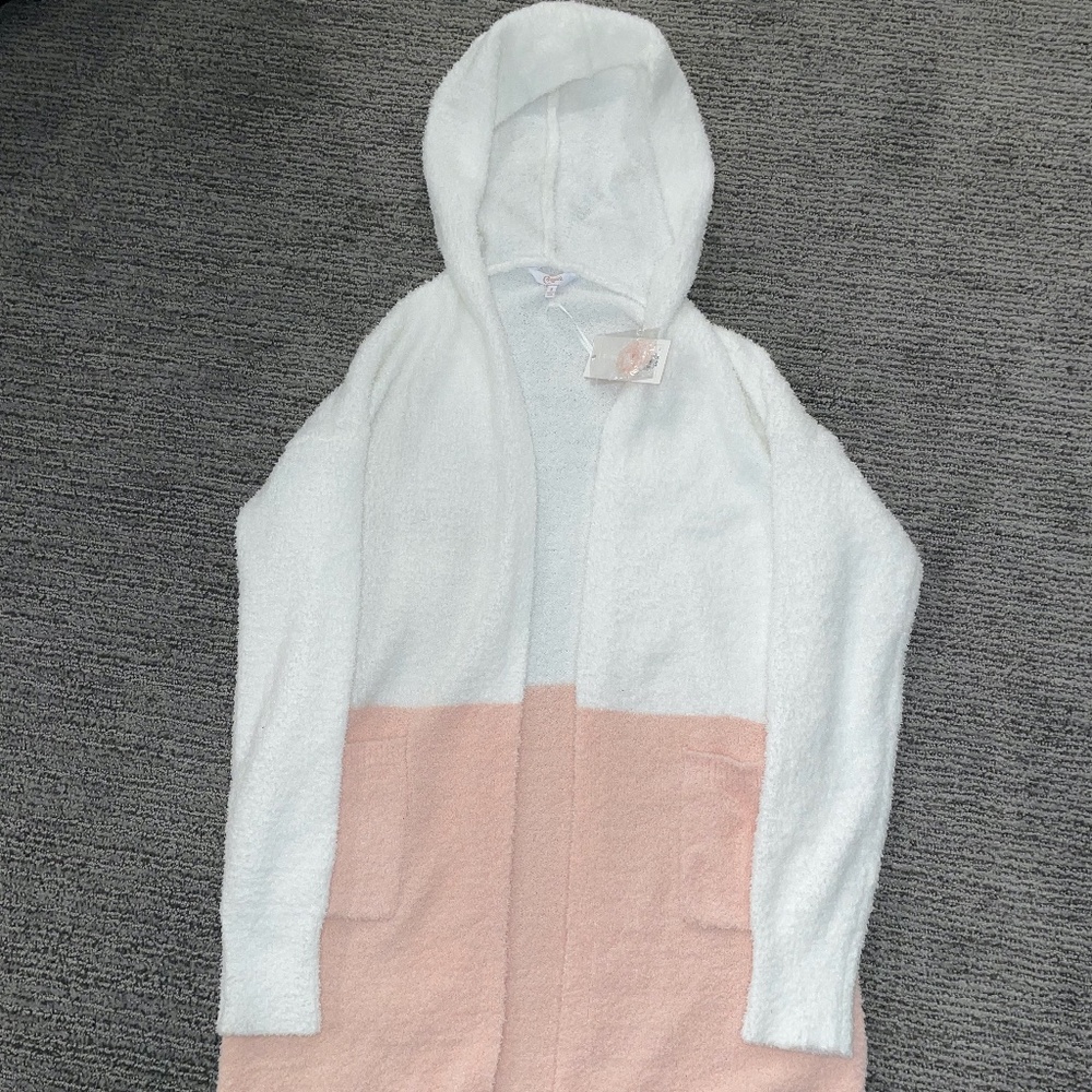 Candie's White and Blush Pink Fuzzy Fleece Cardigan